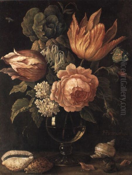 Nature Morte Aux Fleurs Et Aux Coquillages Oil Painting by Hendrik de Fromantiou