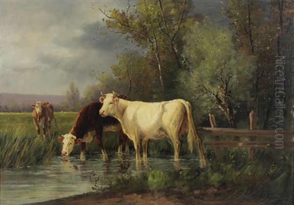 Cows Watering Oil Painting by Eugene Fromentin