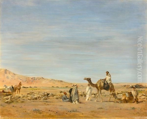 Campement Dans Le Sahara Oil Painting by Eugene Fromentin