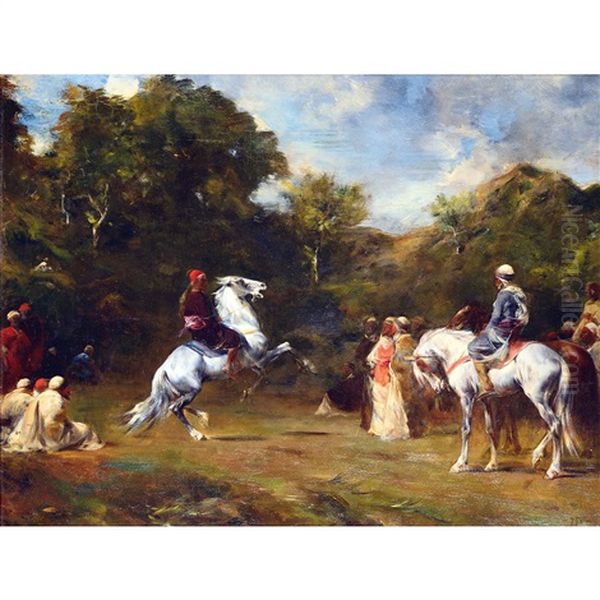 Cheval Se Cabrant Devant Les Caids Oil Painting by Eugene Fromentin