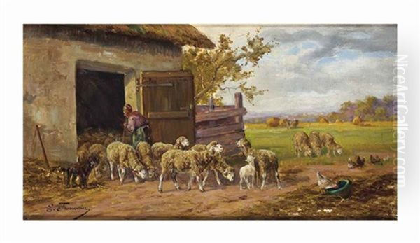 Letting The Sheep Out Oil Painting by Eugene Fromentin