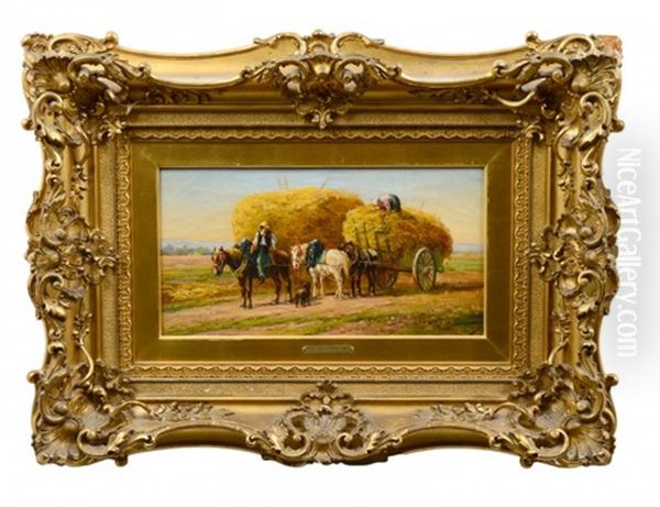 Hay Wagon With Figures In A Landscape Oil Painting by Eugene Fromentin