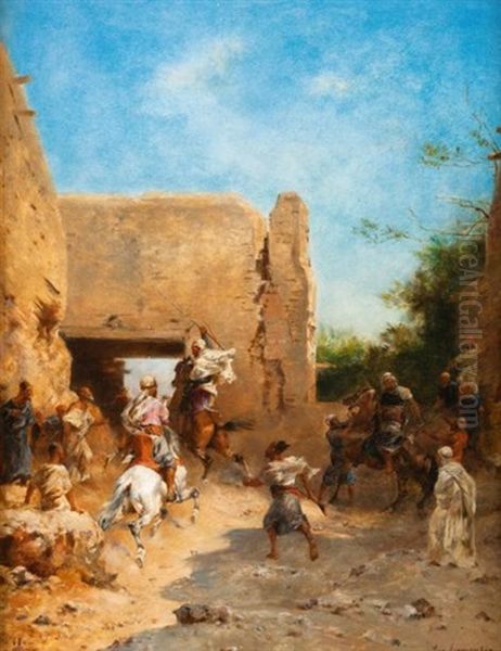 Le Depart Des Chasseurs Pour Laghouat Oil Painting by Eugene Fromentin