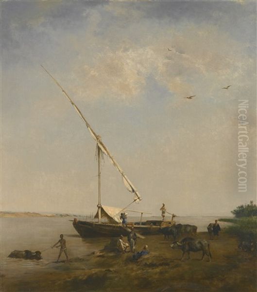 Felucca Au Bord Du Nil Oil Painting by Eugene Fromentin