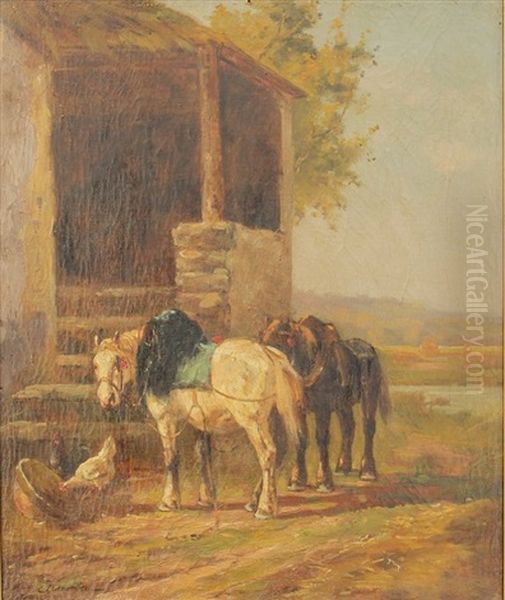 Horses At Rest Oil Painting by Eugene Fromentin