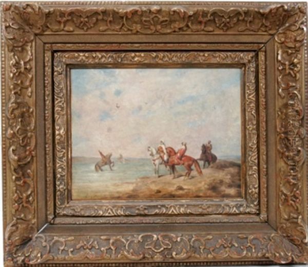 Men On Horseback Falcon Hunting Oil Painting by Eugene Fromentin