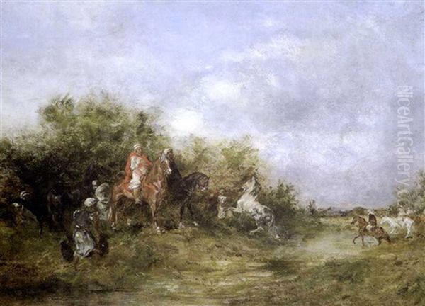 Cavaliers Arabes Passant Une Riviere Au Gue Oil Painting by Eugene Fromentin