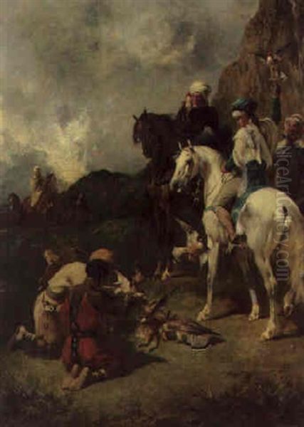 Chasse Ay Faucon En Algerie; La Curee Oil Painting by Eugene Fromentin