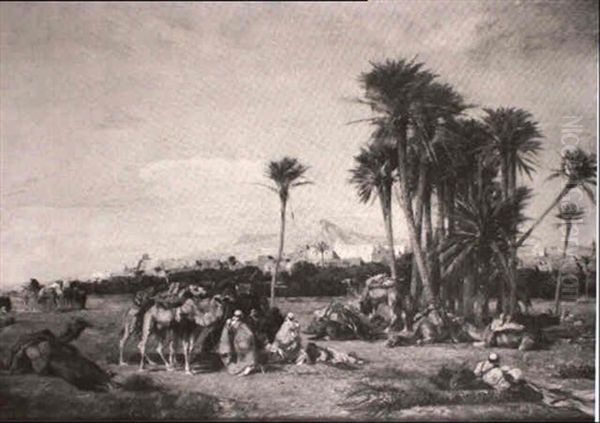 Arab Caravan At Rest Oil Painting by Eugene Fromentin