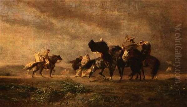 Cavaliers Arabes Dans Un Coup De Vent Oil Painting by Eugene Fromentin