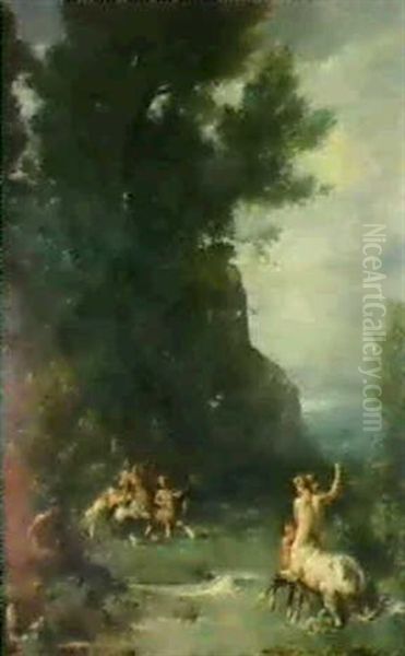 Centaurs Et Centauresses S'exercant Au Tir De L'arc Oil Painting by Eugene Fromentin