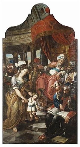 The Infant Moses Trampling The Pharoah's Crown Oil Painting by Josef Ferdinand Fromiller