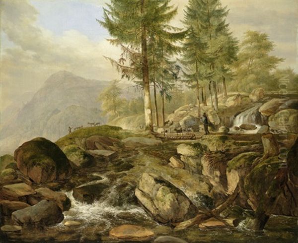 Wildbach Auf Der Ankel-alpe Oberhalb Des Schliersees In Den Bayrischen Alpen by Carl Ludwig Frommel