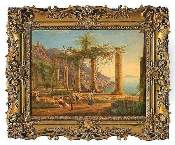 Blick Von Der Terrasse Des Kapuzinerklosters Auf Die Kuste Und Die Bucht Von Amalfi Im Abendlicht Oil Painting by Carl Ludwig Frommel