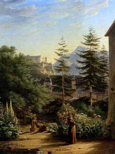 Salzburg - Blick Von Garten Des Kapuzinerklosters Oil Painting by Carl Ludwig Frommel