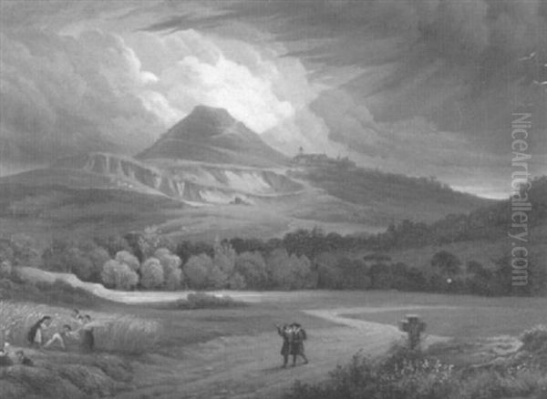 Landschaft Mit Bauern Bei Der Ernte Und Zwei Wanderern Oil Painting by Carl Ludwig Frommel