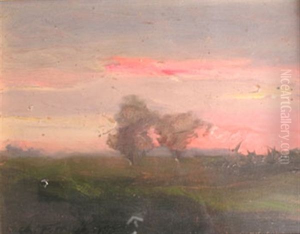 Petit Paysage Americain, Coucher De Soleil Oil Painting by Charles Henry Fromuth