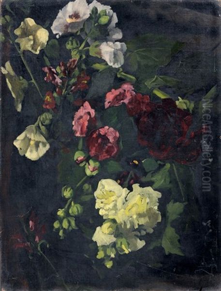 Blumenstilleben Mit Stockrosen, Lowenmaul, Hibiskus Und Rosen Oil Painting by Bertha Froriep