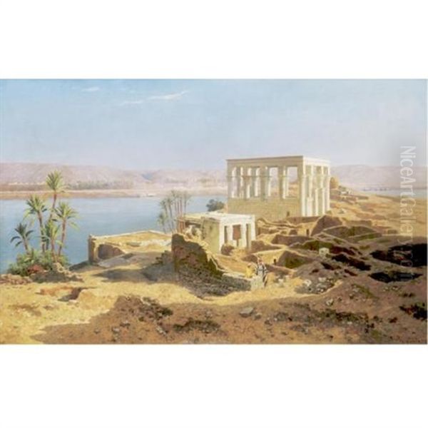 Temple Of Philae On Agilika Island Oil Painting by Karl Hubert Frosch