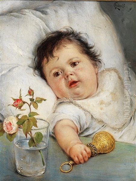 Baby Mit Einer Rassel Oil Painting by Carl Froeschl