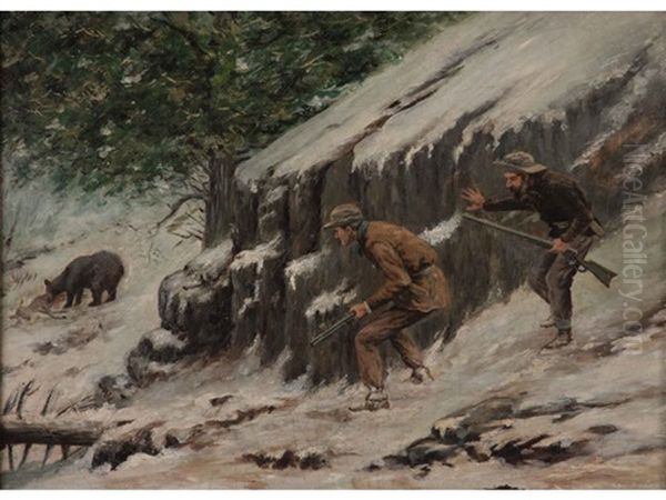 Bear Hunt Oil Painting by Arthur Burdett Frost Sr.