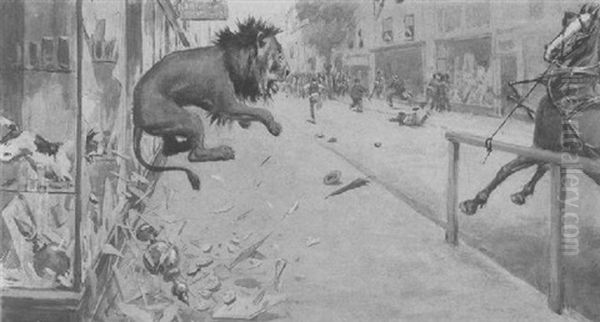 The Lion Chase Oil Painting by Arthur Burdett Frost Sr.