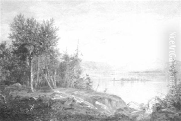 Hunter And Deer In A Dawn Panorama Oil Painting by Francis Shedd Frost