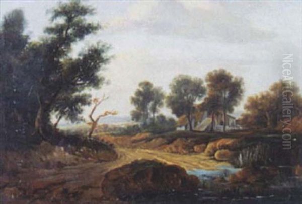 Landscape With Cottages Oil Painting by George Frost