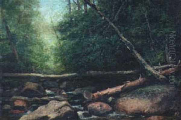 Logs Over A Forest Stream Oil Painting by George Albert Frost