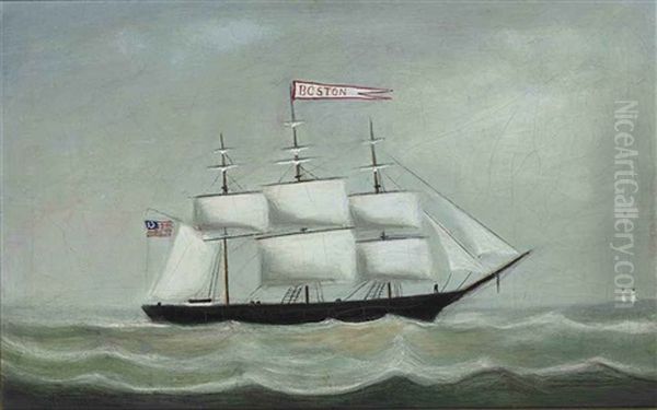 Sloop With Boston Flags Oil Painting by John Orne Johnson Frost