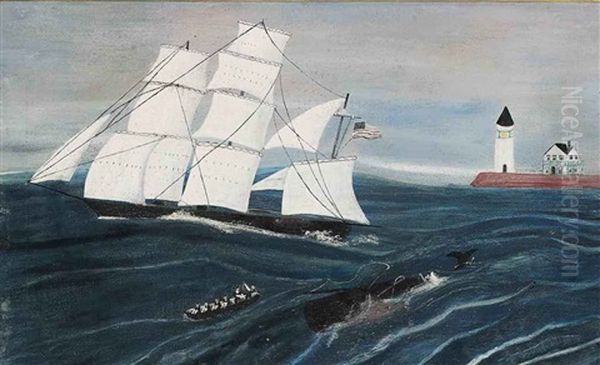 Longboats Harpooning A Whale Oil Painting by John Orne Johnson Frost