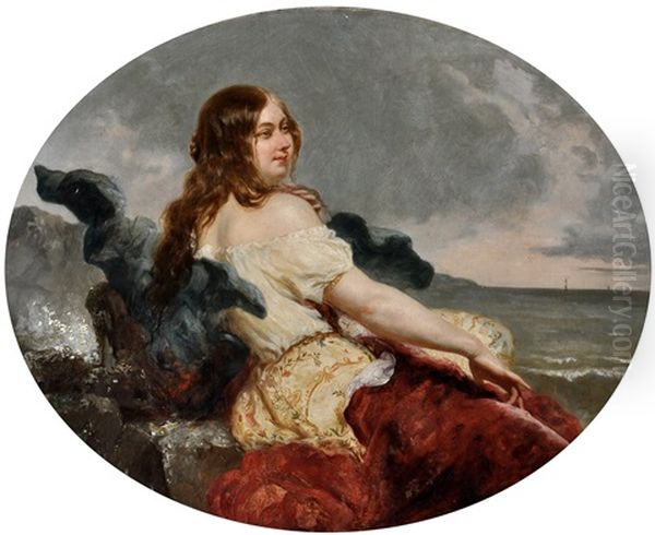 Portrait Of A Young Woman At The Seashore Oil Painting by William Edward Frost