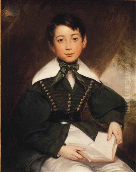 Portrait Of A Young Boy, Seated, Three-quarter-length, In A Green Jacket And Cravat Oil Painting by William Edward Frost