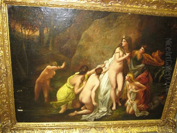 Allegorical Female Figures Bathing In A Stream Oil Painting by William Edward Frost