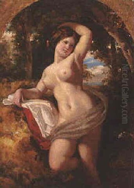 A Nude Posing In A Wooded Landscape Oil Painting by William Edward Frost