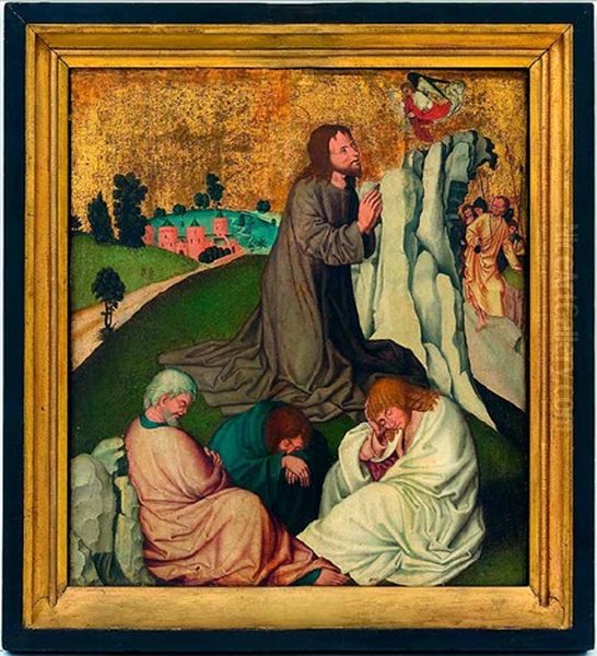 Christus Am Olberg Mit Schlafenden Jungern, Im Hintergrund Eine Festung Und Die Herannahenden Schergen Oil Painting by Rueland Frueauf the Elder