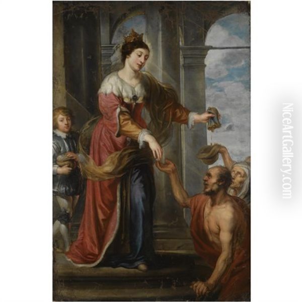 A Female Saint Giving Alms, Saint Elizabeth Of Hungary (?) Oil Painting by Philip Fruytiers