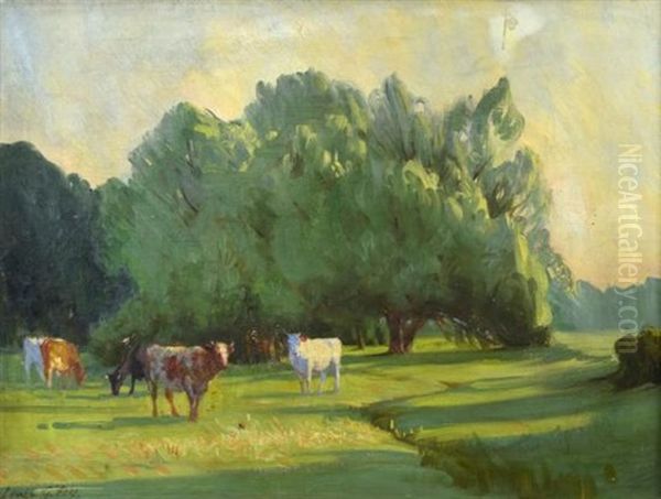 Cattle Grazing At Limsfield, Audley End, Essex Oil Painting by Lewis George Fry