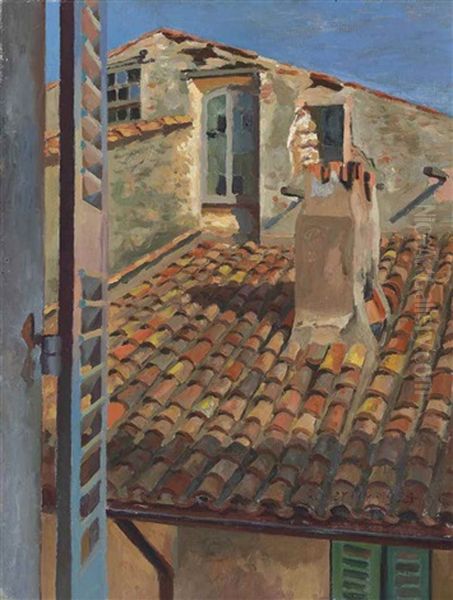 Rooftops, St Tropez Oil Painting by Roger Fry