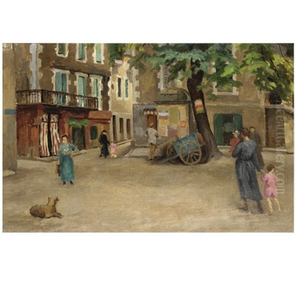 Town Square, South Of France Oil Painting by Roger Fry