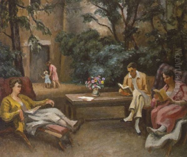 Reading On The Terrace At Venice Oil Painting by Roger Fry