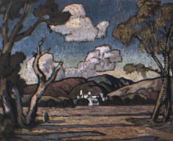 Landscape With Distant Town Oil Painting by Roger Fry