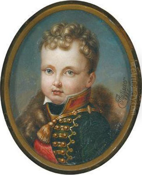 Bildnis Eines Blondgelockten Knaben In Uniform Oil Painting by Louis Marie Autissier