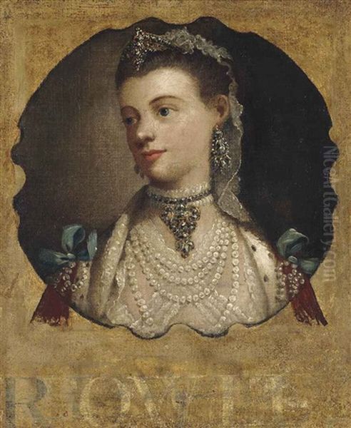 Portrait Of Queen Charlotte (1744-1818), Bust-length, In A Lace And Fur-trimmed White Dress, With A Pearl Necklace, Earrings And Head-dress... Oil Painting by Thomas Frye