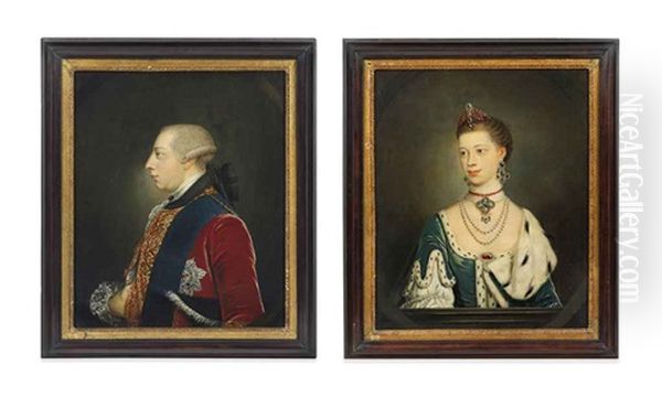 Portrait Of King George Iii (+ Portrait Of Queen Charlotte, Feigned Ovals; Pair) Oil Painting by Thomas Frye