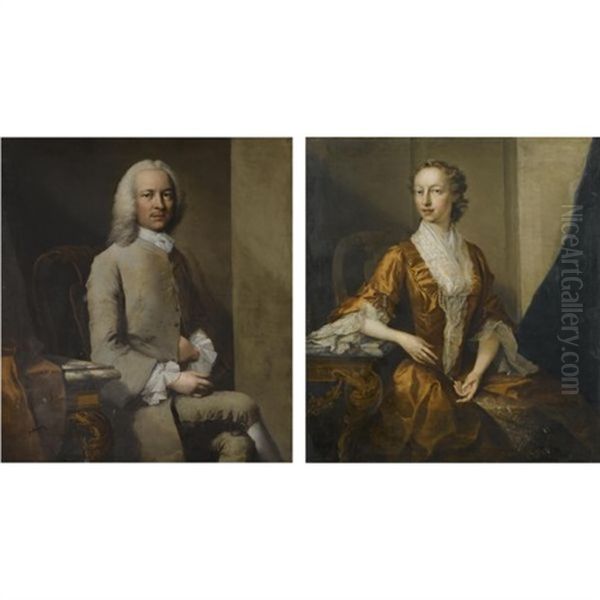 Portrait Of A Gentleman (+ Portrait Of A Lady; Pair) Oil Painting by Thomas Frye