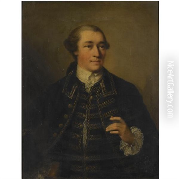 Portrait Of Henry Hanson, Half-length, Wearing A Blue Coat With Gold Brocade Oil Painting by Thomas Frye