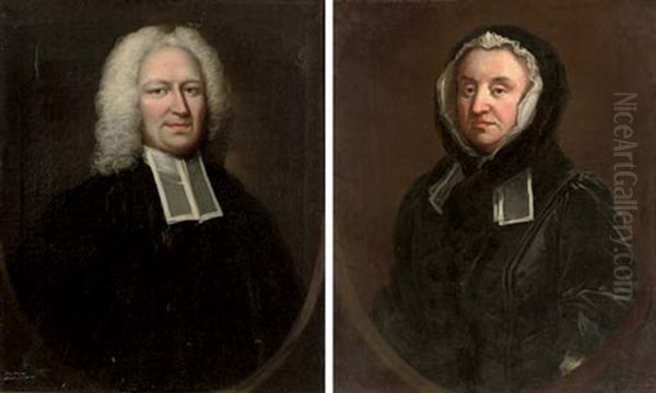 Portrait Of Henry Crispe Of Catton In Clerical Robes (+ Portrait Of Ann Crispe, Nee Percy In A Black Dress; Pair) Oil Painting by Thomas Frye