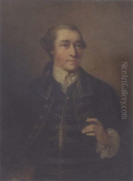 Portrait Of Henry Hanson, In A Black Jacket With Cuffs And Gold Stitching Oil Painting by Thomas Frye