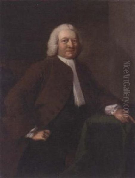 Portrait Of Benjamin Day In A Brown Jacket, Black Breeches And A White Stock, By A Draped Table Oil Painting by Thomas Frye